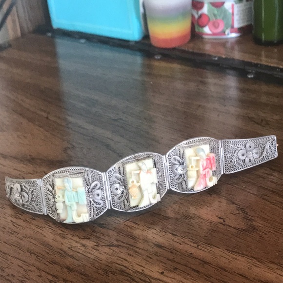 Vtg Chinese Filigree bracelet with Carved Bone - Picture 3 of 12